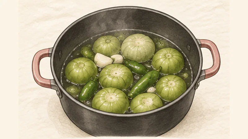 Enchiladas Verdes, step 1: Simmer the tomatillos.
