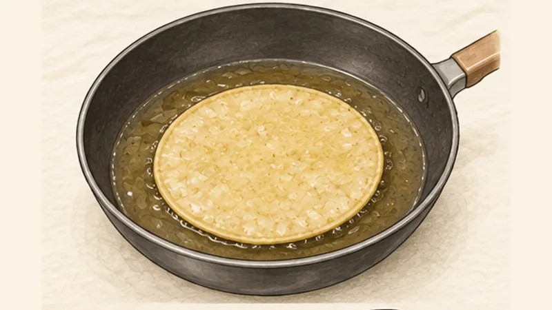 Enchiladas Verdes, step 5: Soften the tortillas in oil.