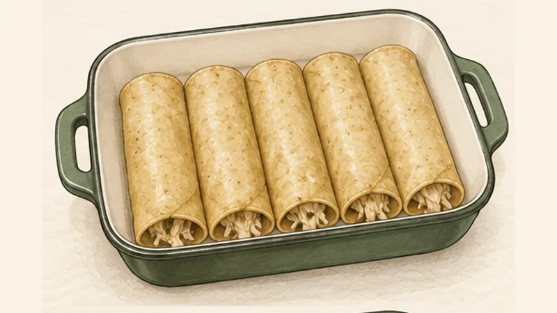 Enchiladas Verdes, step 6: Fill and roll.