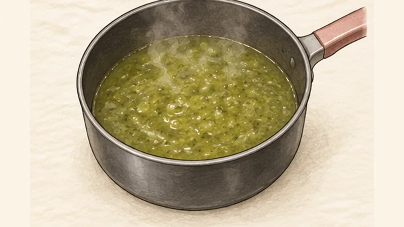 Enchiladas Verdes, step 7: Reheat the salsa.
