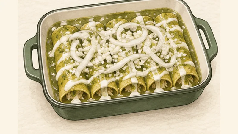Enchiladas Verdes, step 9: Finish with cool toppings.
