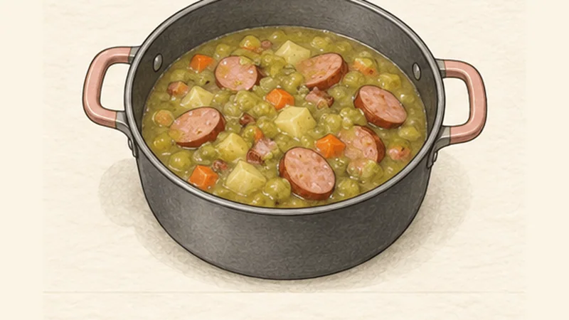 German Erbsensuppe, step 6: Warm the sausage.