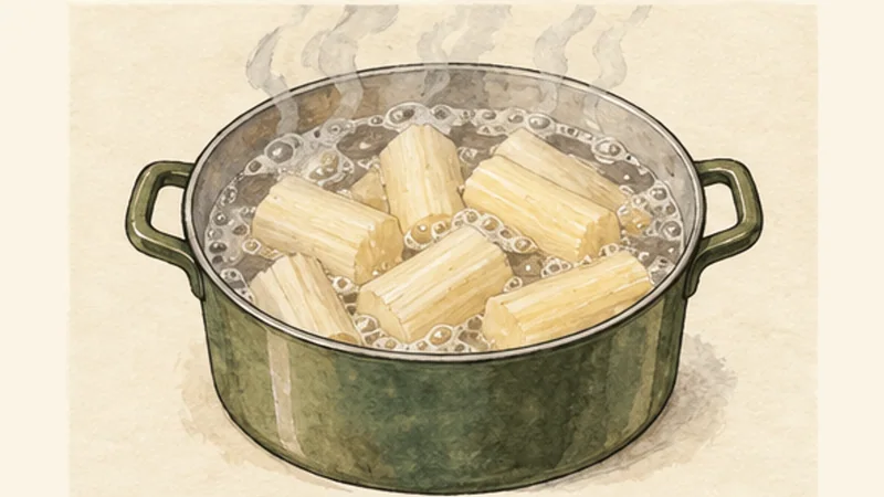 Escondidinho de Carne Seca, step 1: Boil the cassava.