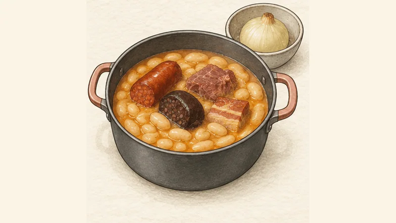 Fabada Asturiana, step 5: Adjust the broth and remove the onion.