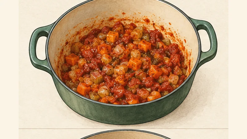 Fasolada, step 4: Cook the tomato paste.