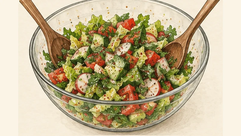 Lebanese Fattoush with Crispy Pita, step 4: Toss the fresh salad.