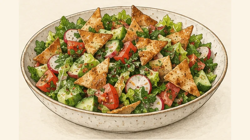 Lebanese Fattoush with Crispy Pita, step 5: Add pita and serve promptly.