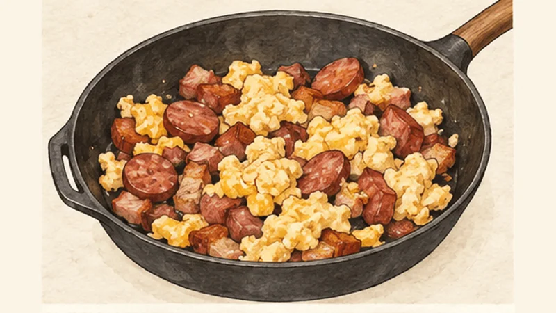 Feijão Tropeiro, step 2: Scramble the eggs.
