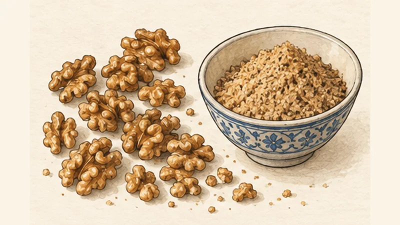 Persian Fesenjan with Chicken, step 1: Toast and grind the walnuts.