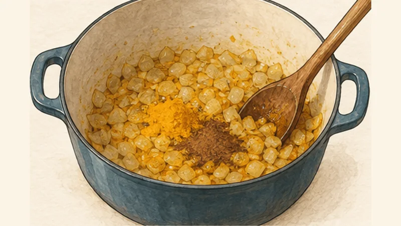 Persian Fesenjan with Chicken, step 3: Cook the onion and spices.