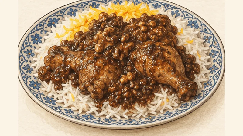 Persian Fesenjan with Chicken, step 7: Serve with Persian rice.