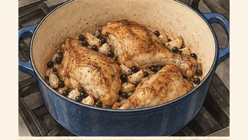 Filipino Chicken Adobo, step 2: Brown the chicken.