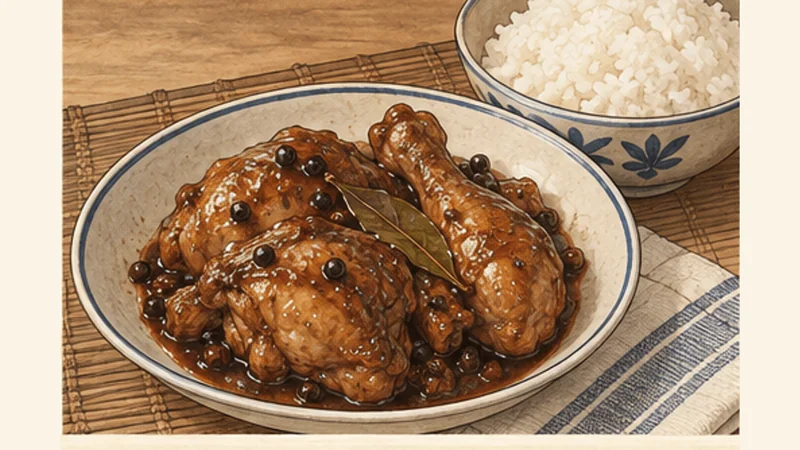 Filipino Chicken Adobo, step 6: Serve with rice.