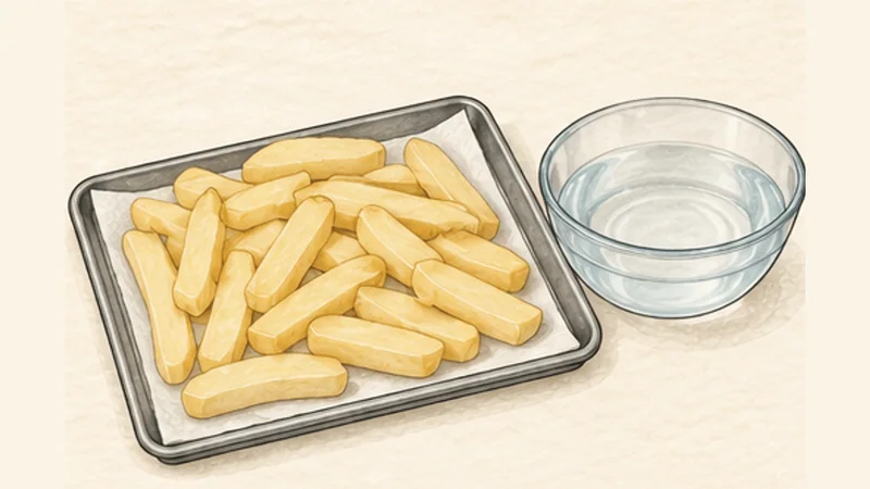 Fish and Chips, step 1: Cut and soak the chips.
