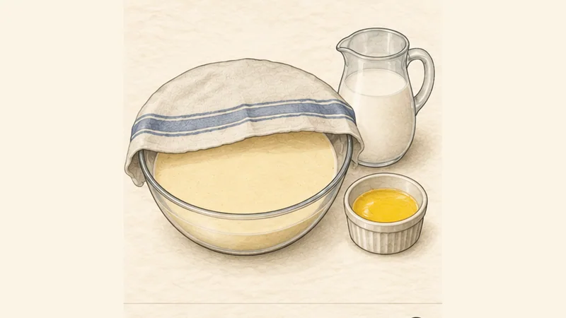 French Crêpes, step 2: Thin the batter and rest.