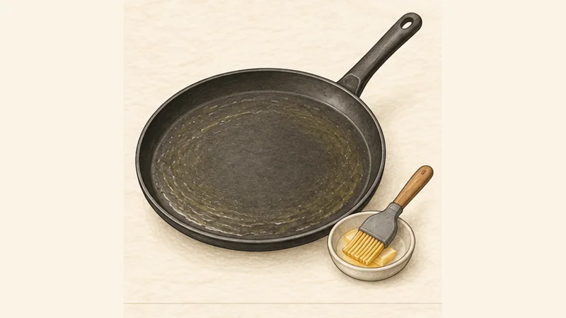 French Crêpes, step 3: Heat and lightly butter the pan.