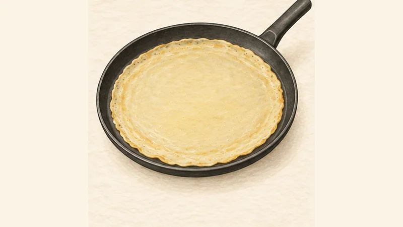 French Crêpes, step 4: Spread a thin first side.