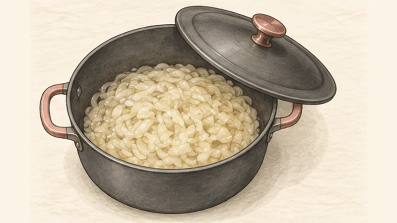 French Onion Soup, step 2: Soften under a lid.
