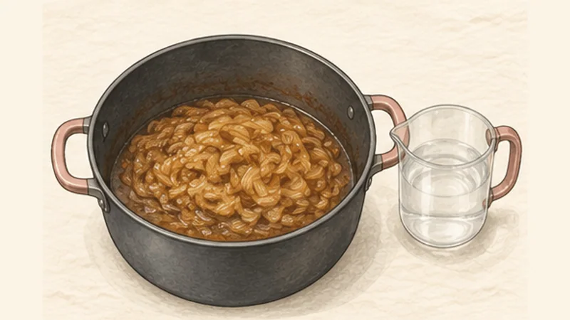 French Onion Soup, step 3: Develop a deep golden colour.