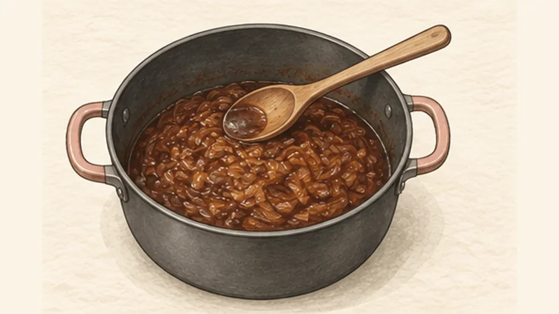 French Onion Soup, step 4: Cook the flour and reduce the wine.