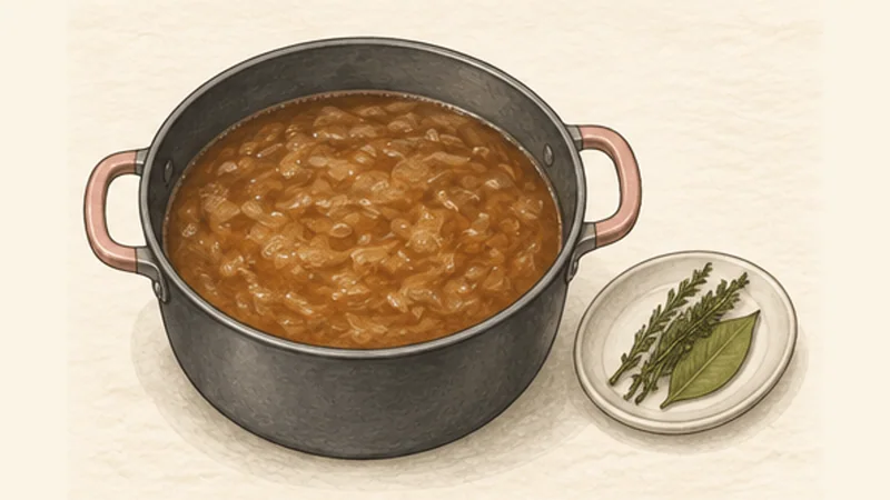 French Onion Soup, step 5: Simmer the broth.