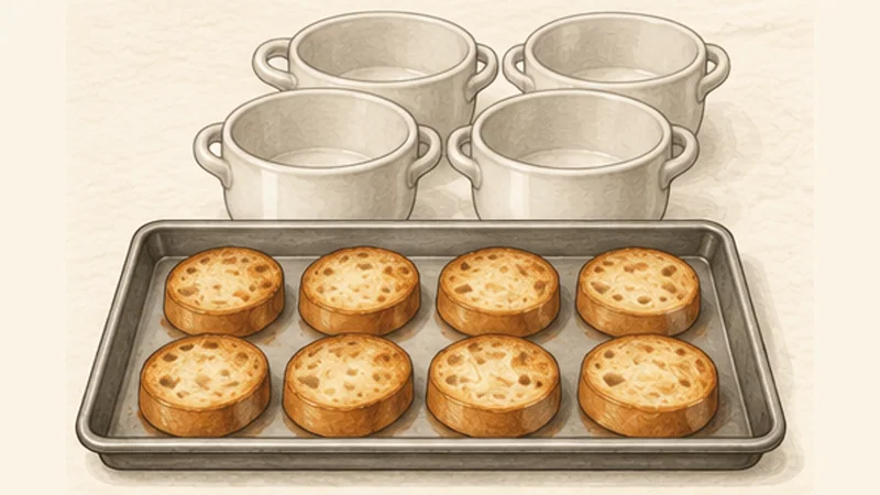 French Onion Soup, step 6: Toast the baguette.