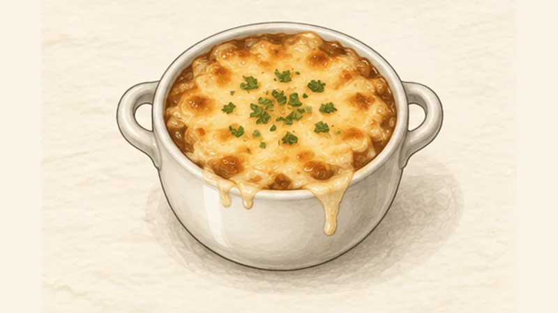 French Onion Soup, step 7: Gratinate and serve.