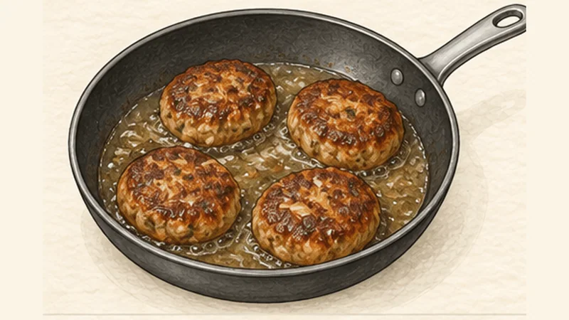 Frikadellen, step 6: Pan-fry in batches.