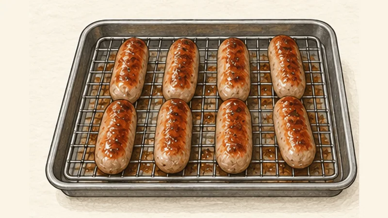 Full English Breakfast, step 1: Start the sausages in the oven.