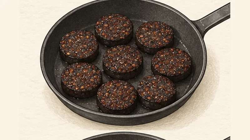 Full English Breakfast, step 5: Crisp the black pudding.