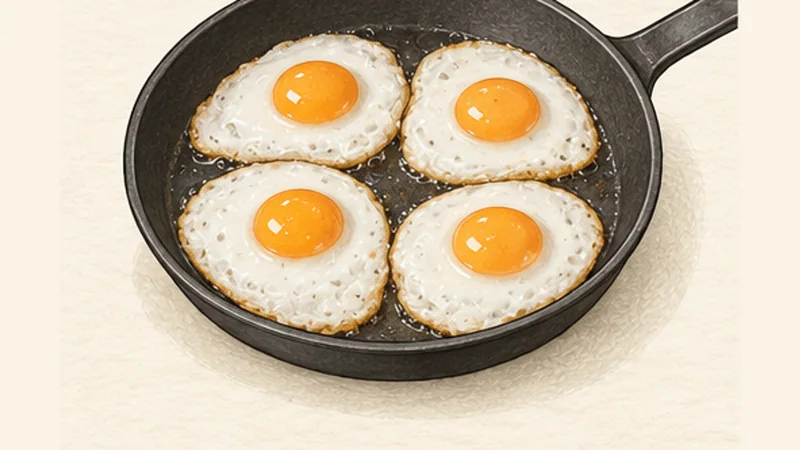 Full English Breakfast, step 8: Fry the eggs last.