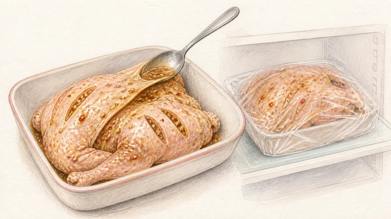 Thai Gai Yang, step 3: Marinate below 4°C.
