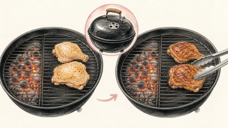 Thai Gai Yang, step 6: Render skin over indirect heat.