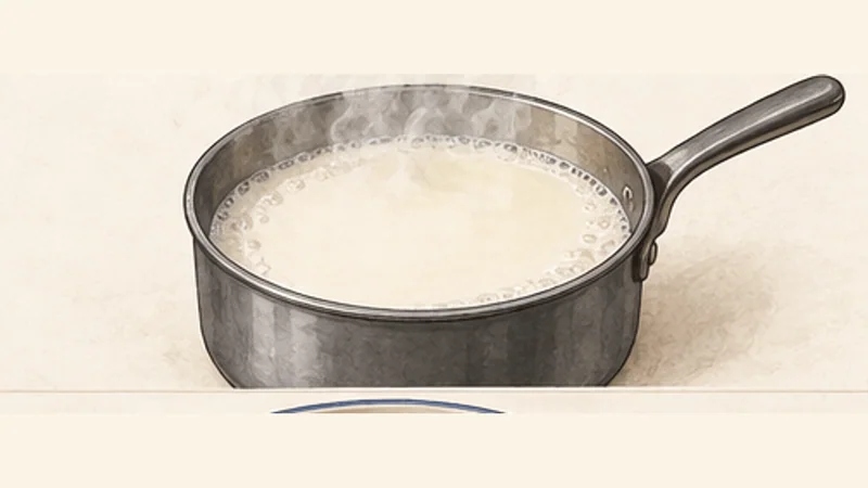 Galaktoboureko, step 3: Warm the milk and cream.