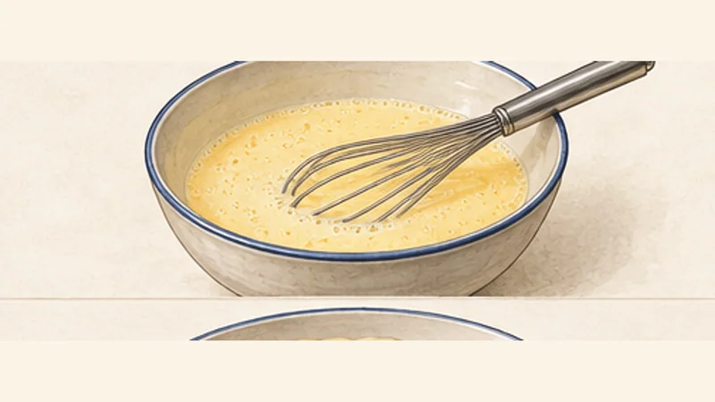 Galaktoboureko, step 4: Whisk eggs with part of the sugar.