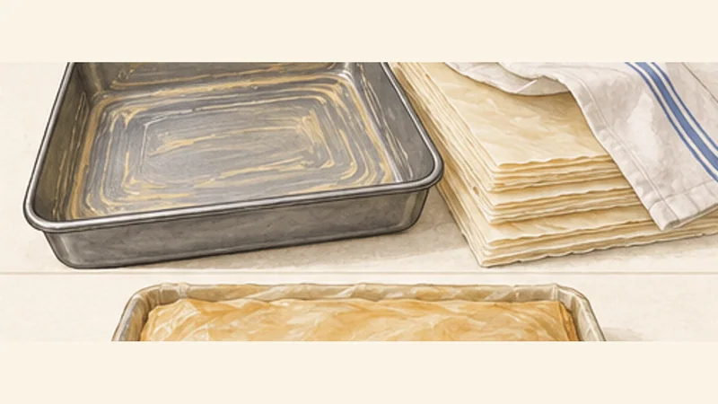 Galaktoboureko, step 8: Prepare the phyllo pan.