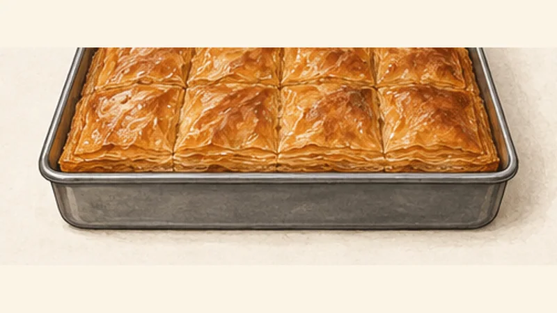 Galaktoboureko, step 13: Bake until crisp and bronze.