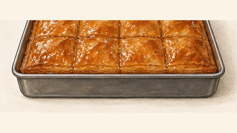 Galaktoboureko, step 14: Syrup the hot pastry.