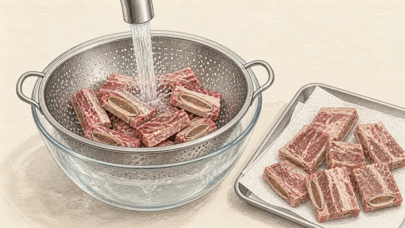 Korean grilled short ribs, step 1: Rinse off bone fragments.