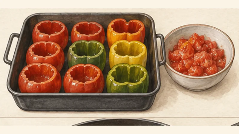 Gemista, step 2: Hollow the tomatoes and peppers.