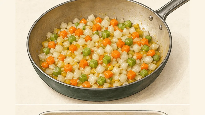 Gigantes Plaki, step 4: Sweat the vegetables.