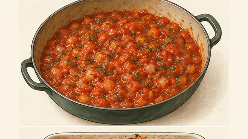 Gigantes Plaki, step 5: Reduce the tomato sauce.