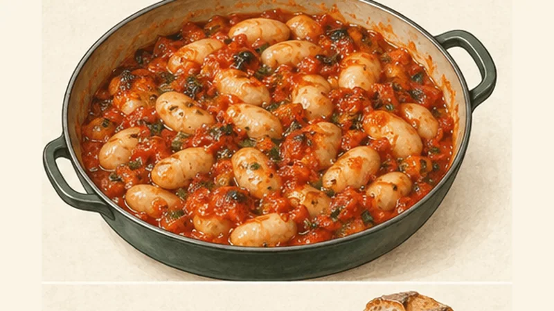 Gigantes Plaki, step 6: Combine beans and sauce.