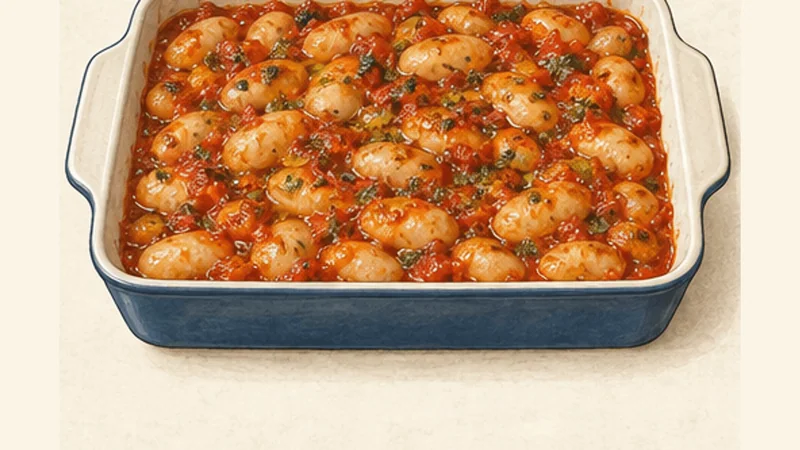 Gigantes Plaki, step 7: Transfer to a shallow baking dish.