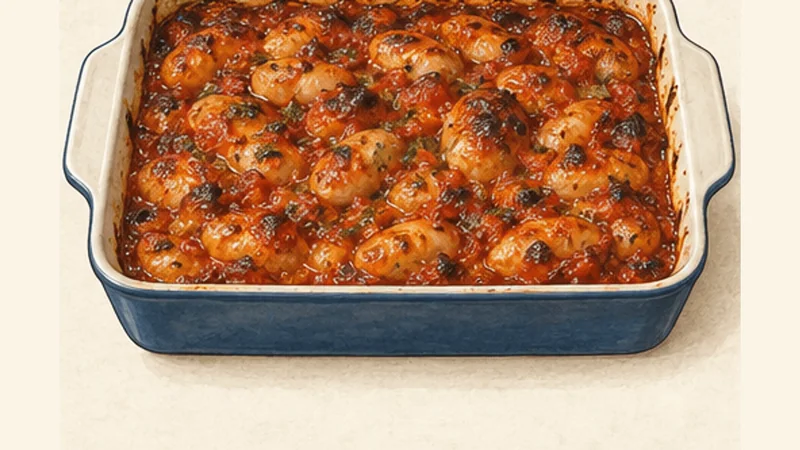 Gigantes Plaki, step 8: Bake until caramelized at the edges.