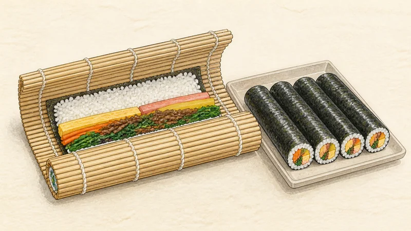 Classic assorted gimbap, step 11: Roll with even pressure.