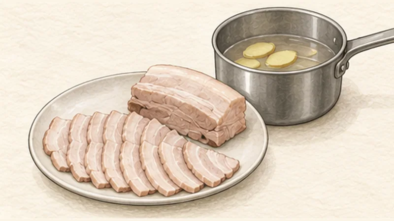 Fresh Shrimp and Pork Rolls (Gỏi Cuốn), step 1: Poach the pork until tender.