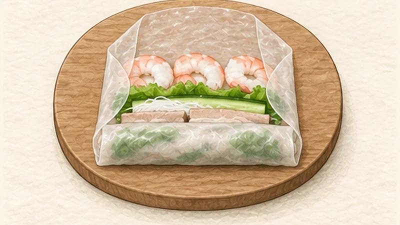 Fresh Shrimp and Pork Rolls (Gỏi Cuốn), step 7: Fill and roll snugly.