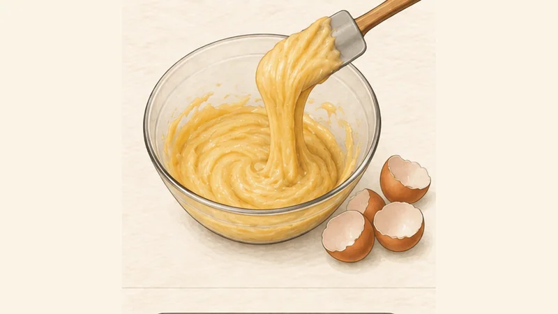 Gougères, step 3: Beat in the eggs.