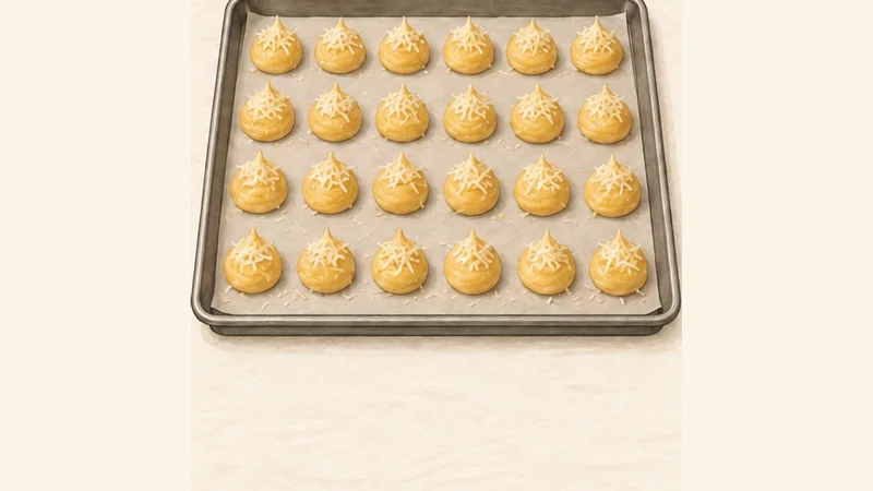 Gougères, step 5: Pipe the puffs.